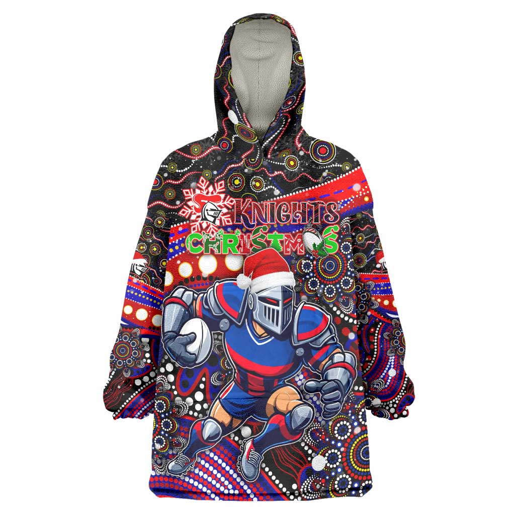 Merry Christmas Newcastle Knights Wearable Blanket Hoodie Aboriginal Santa Rugby Mascot - Novocastrians