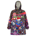 Merry Christmas Newcastle Knights Wearable Blanket Hoodie Aboriginal Santa Rugby Mascot - Novocastrians