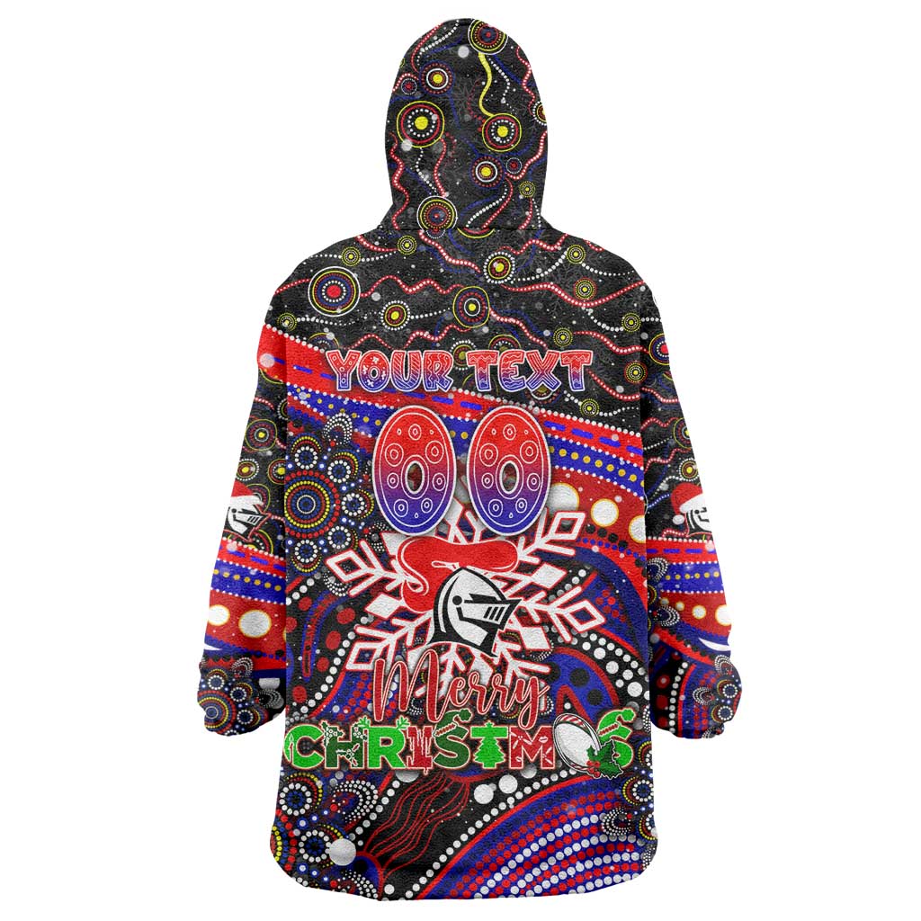 Merry Christmas Newcastle Knights Wearable Blanket Hoodie Aboriginal Santa Rugby Mascot - Novocastrians