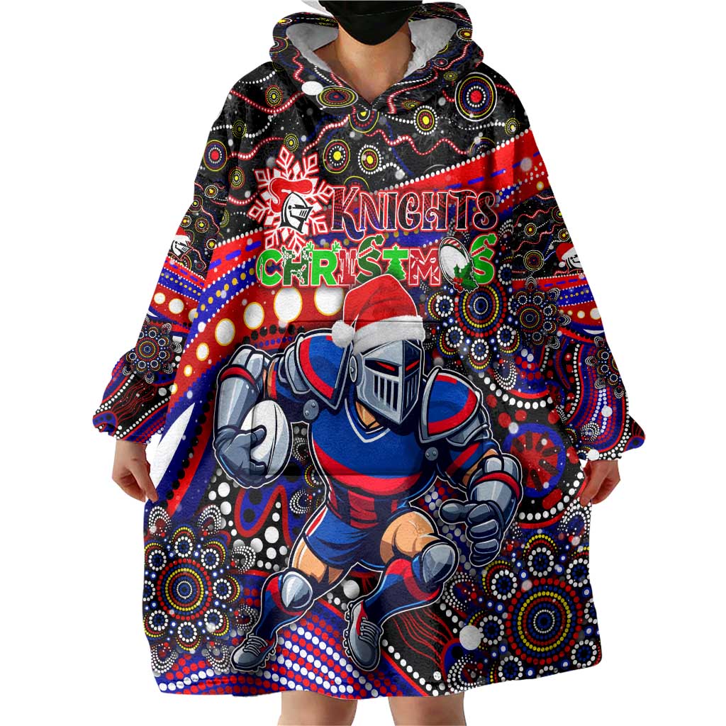 Merry Christmas Newcastle Knights Wearable Blanket Hoodie Aboriginal Santa Rugby Mascot - Novocastrians