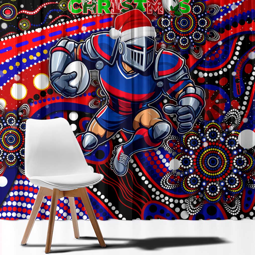 Merry Christmas Newcastle Knights Window Curtain Aboriginal Santa Rugby Mascot - Novocastrians