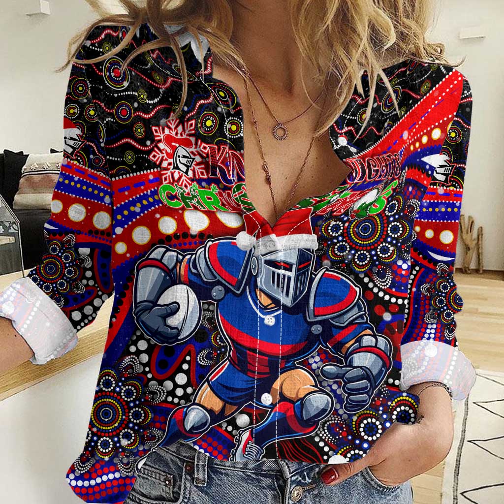 Merry Christmas Newcastle Knights Women Casual Shirt Aboriginal Santa Rugby Mascot - Novocastrians