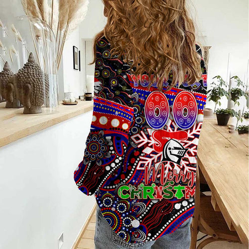 Merry Christmas Newcastle Knights Women Casual Shirt Aboriginal Santa Rugby Mascot - Novocastrians