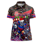 Merry Christmas Newcastle Knights Women Polo Shirt Aboriginal Santa Rugby Mascot - Novocastrians