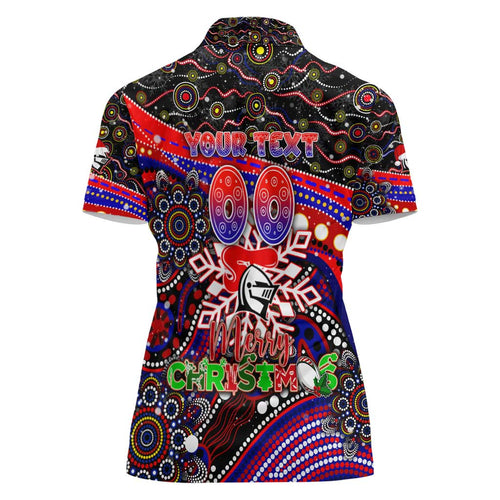 Merry Christmas Newcastle Knights Women Polo Shirt Aboriginal Santa Rugby Mascot - Novocastrians