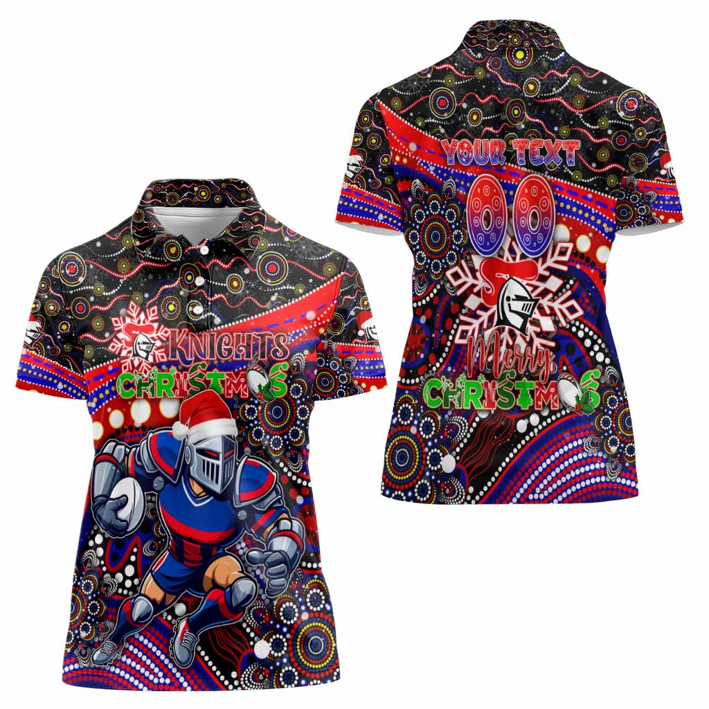 Merry Christmas Newcastle Knights Women Polo Shirt Aboriginal Santa Rugby Mascot - Novocastrians