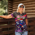 Merry Christmas Newcastle Knights Women Polo Shirt Aboriginal Santa Rugby Mascot - Novocastrians