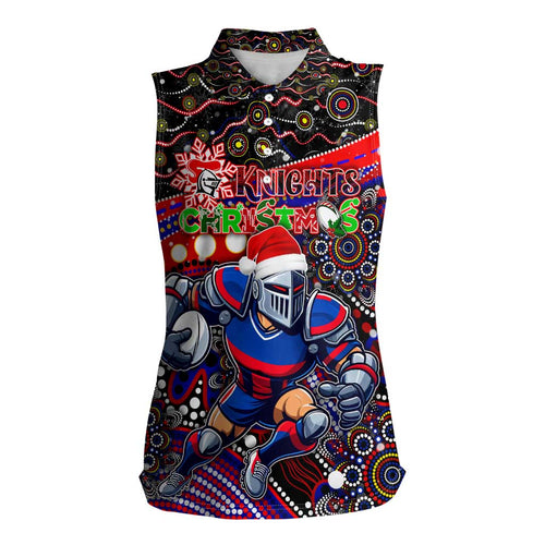 Merry Christmas Newcastle Knights Women Sleeveless Polo Shirt Aboriginal Santa Rugby Mascot - Novocastrians