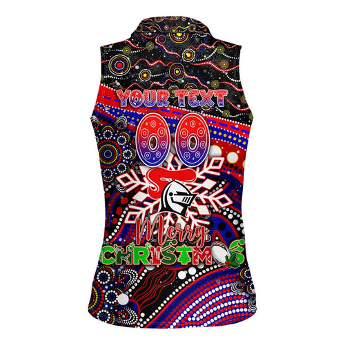 Merry Christmas Newcastle Knights Women Sleeveless Polo Shirt Aboriginal Santa Rugby Mascot - Novocastrians