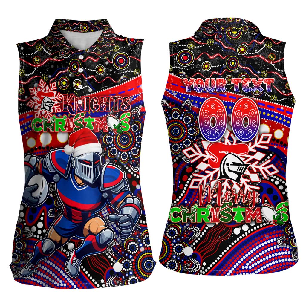Merry Christmas Newcastle Knights Women Sleeveless Polo Shirt Aboriginal Santa Rugby Mascot - Novocastrians