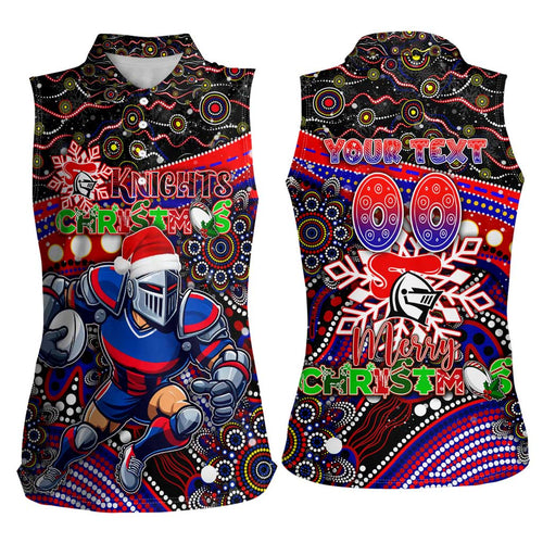 Merry Christmas Newcastle Knights Women Sleeveless Polo Shirt Aboriginal Santa Rugby Mascot - Novocastrians