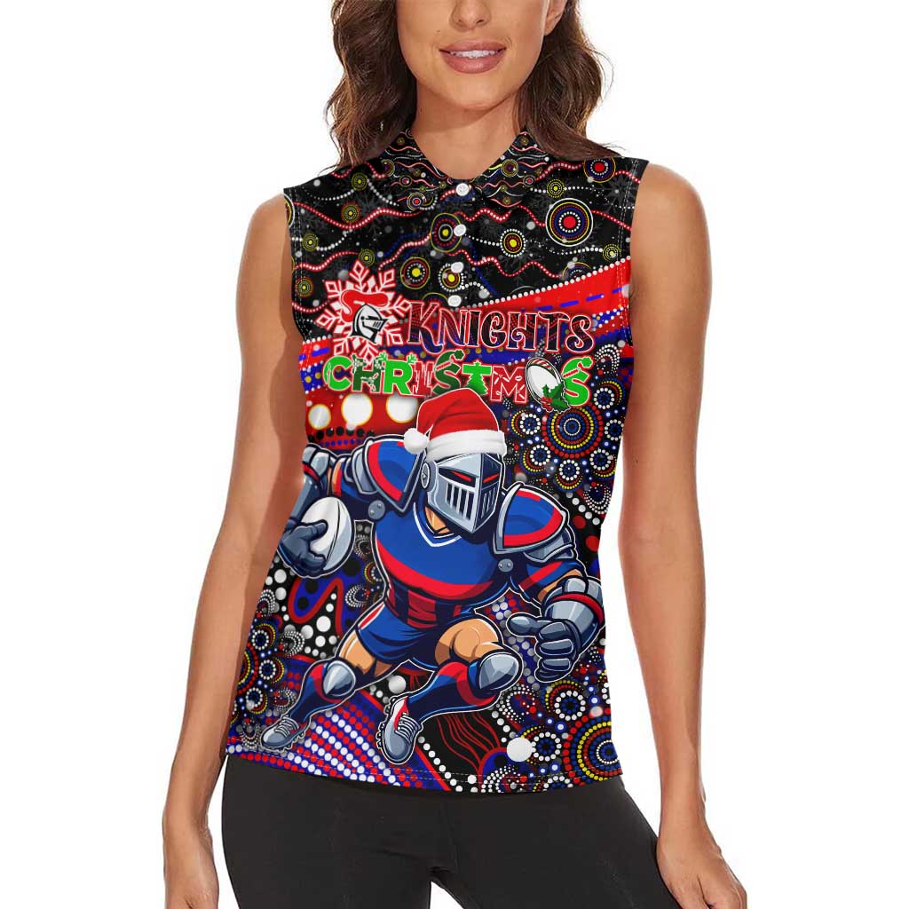 Merry Christmas Newcastle Knights Women Sleeveless Polo Shirt Aboriginal Santa Rugby Mascot - Novocastrians
