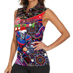 Merry Christmas Newcastle Knights Women Sleeveless Polo Shirt Aboriginal Santa Rugby Mascot - Novocastrians