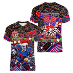 Merry Christmas Newcastle Knights Women V-Neck T-Shirt Aboriginal Santa Rugby Mascot - Novocastrians