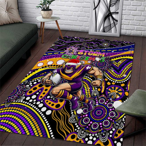 Merry Christmas Storm Area Rug Aboriginal Santa Rugby Mascot - Melbourne