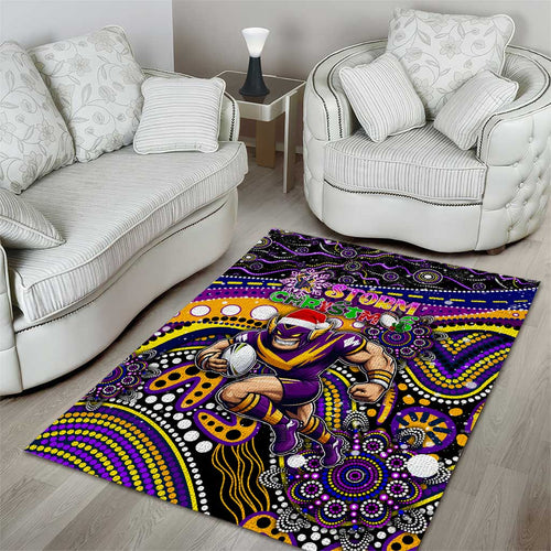 Merry Christmas Storm Area Rug Aboriginal Santa Rugby Mascot - Melbourne
