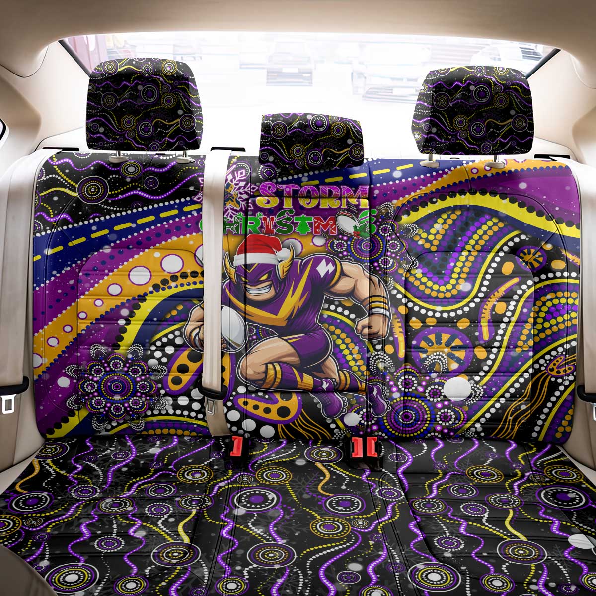 Merry Christmas Storm Back Car Seat Cover Aboriginal Santa Rugby Mascot - Melbourne