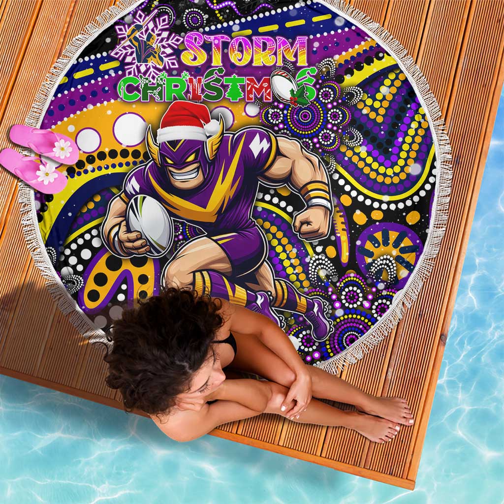 Merry Christmas Storm Beach Blanket Aboriginal Santa Rugby Mascot - Melbourne