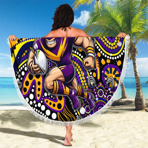 Merry Christmas Storm Beach Blanket Aboriginal Santa Rugby Mascot - Melbourne