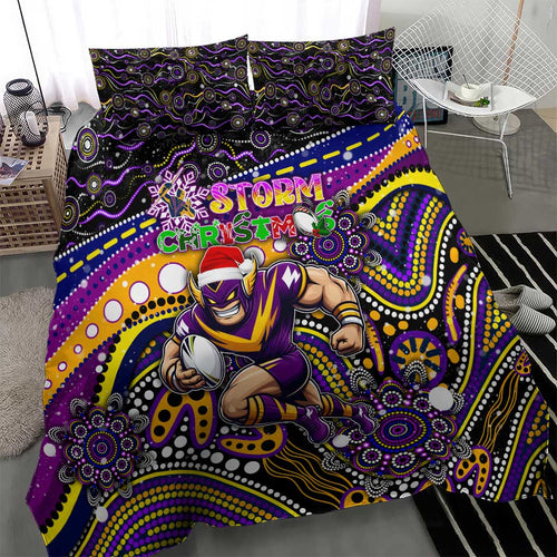 Merry Christmas Storm Bedding Set Aboriginal Santa Rugby Mascot - Melbourne