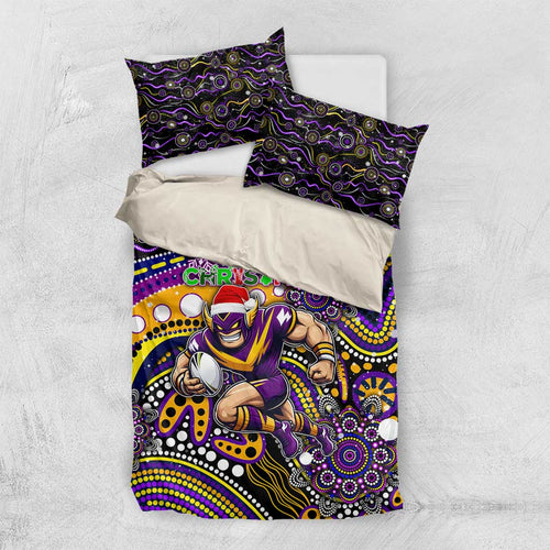 Merry Christmas Storm Bedding Set Aboriginal Santa Rugby Mascot - Melbourne