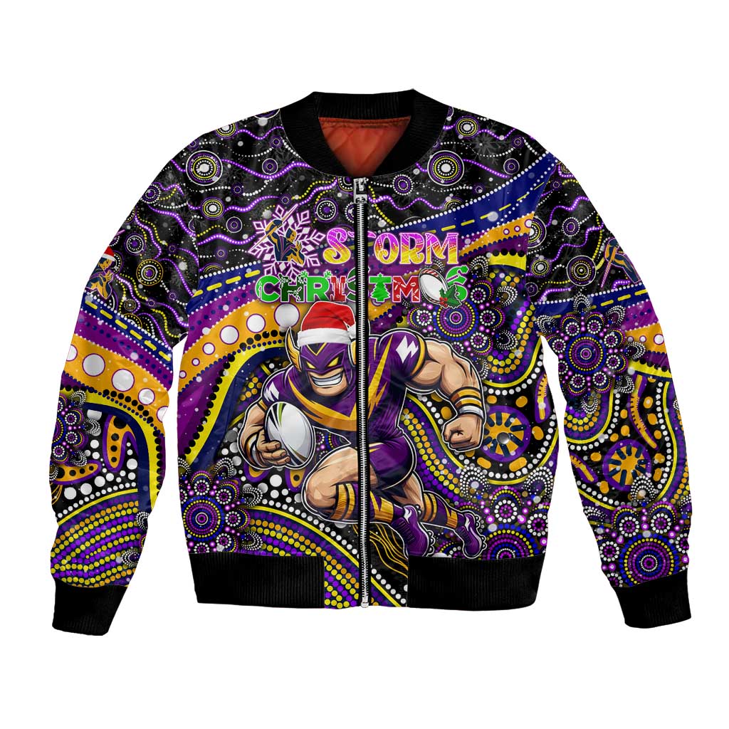 Merry Christmas Storm Bomber Jacket Aboriginal Santa Rugby Mascot - Melbourne