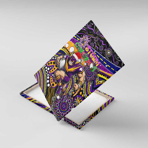 Merry Christmas Storm Canvas Wall Art Aboriginal Santa Rugby Mascot - Melbourne