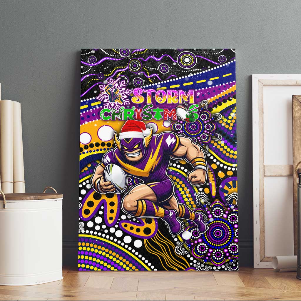 Merry Christmas Storm Canvas Wall Art Aboriginal Santa Rugby Mascot - Melbourne