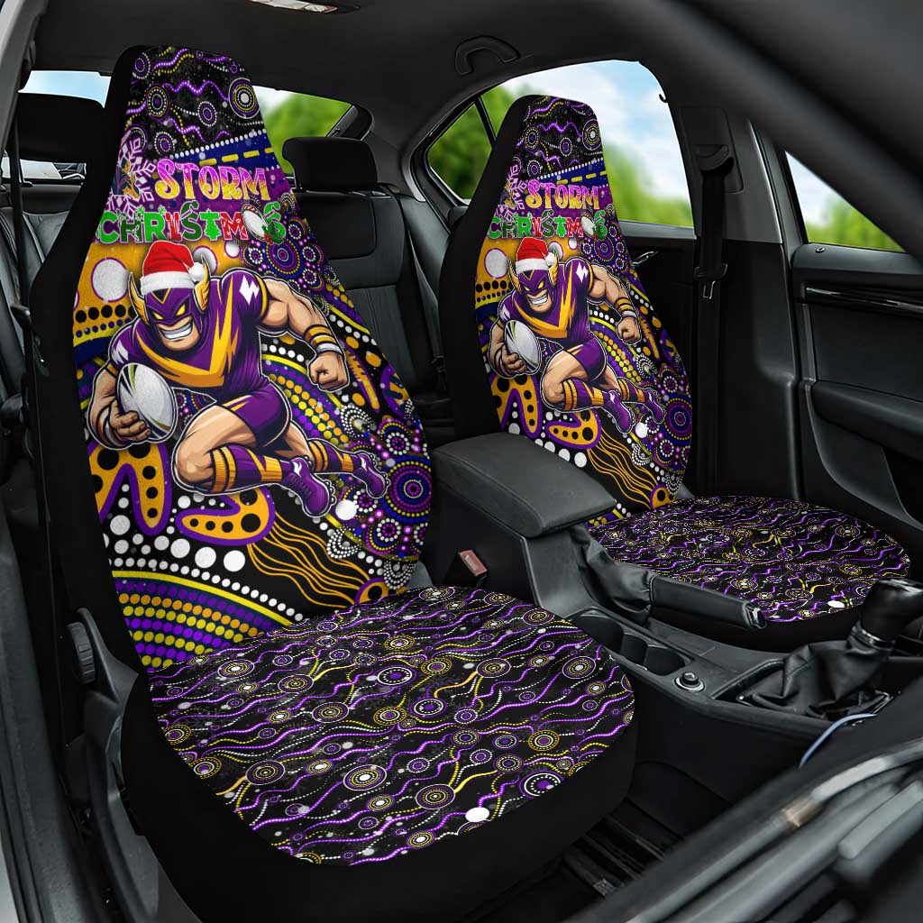 Merry Christmas Storm Car Seat Cover Aboriginal Santa Rugby Mascot - Melbourne
