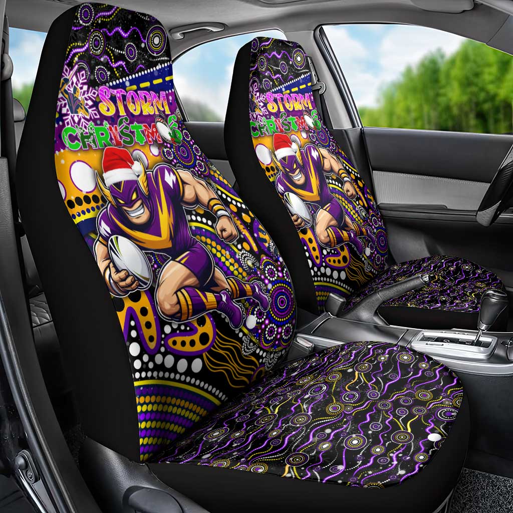 Merry Christmas Storm Car Seat Cover Aboriginal Santa Rugby Mascot - Melbourne