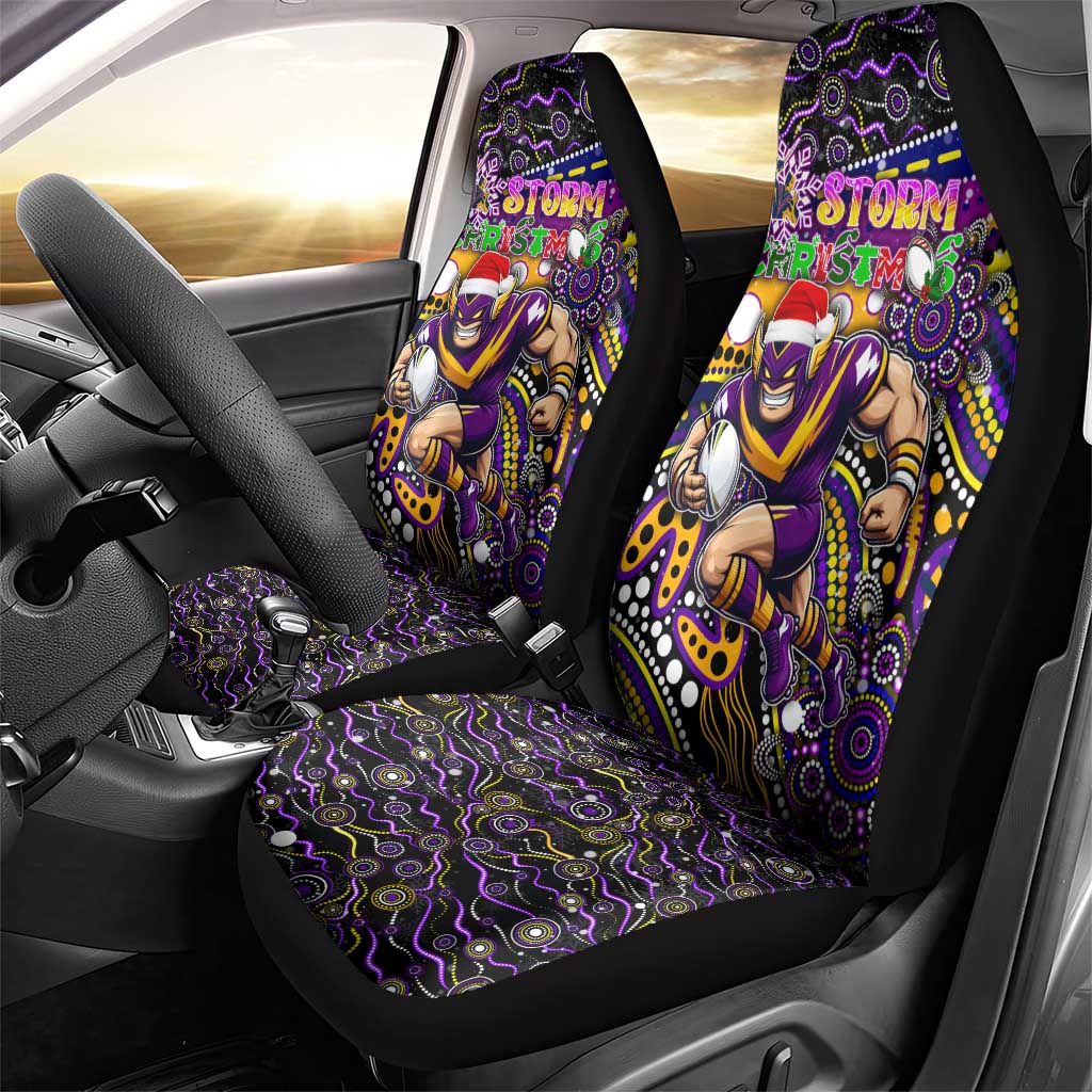 Merry Christmas Storm Car Seat Cover Aboriginal Santa Rugby Mascot - Melbourne