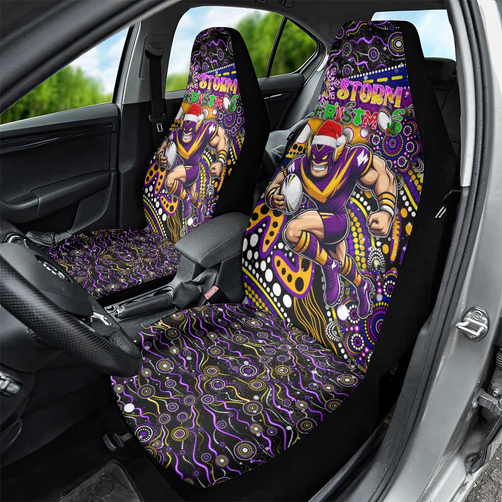 Merry Christmas Storm Car Seat Cover Aboriginal Santa Rugby Mascot - Melbourne