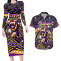 Merry Christmas Storm Couples Matching Long Sleeve Bodycon Dress and Hawaiian Shirt Aboriginal Santa Rugby Mascot - Melbourne