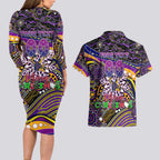 Merry Christmas Storm Couples Matching Long Sleeve Bodycon Dress and Hawaiian Shirt Aboriginal Santa Rugby Mascot - Melbourne