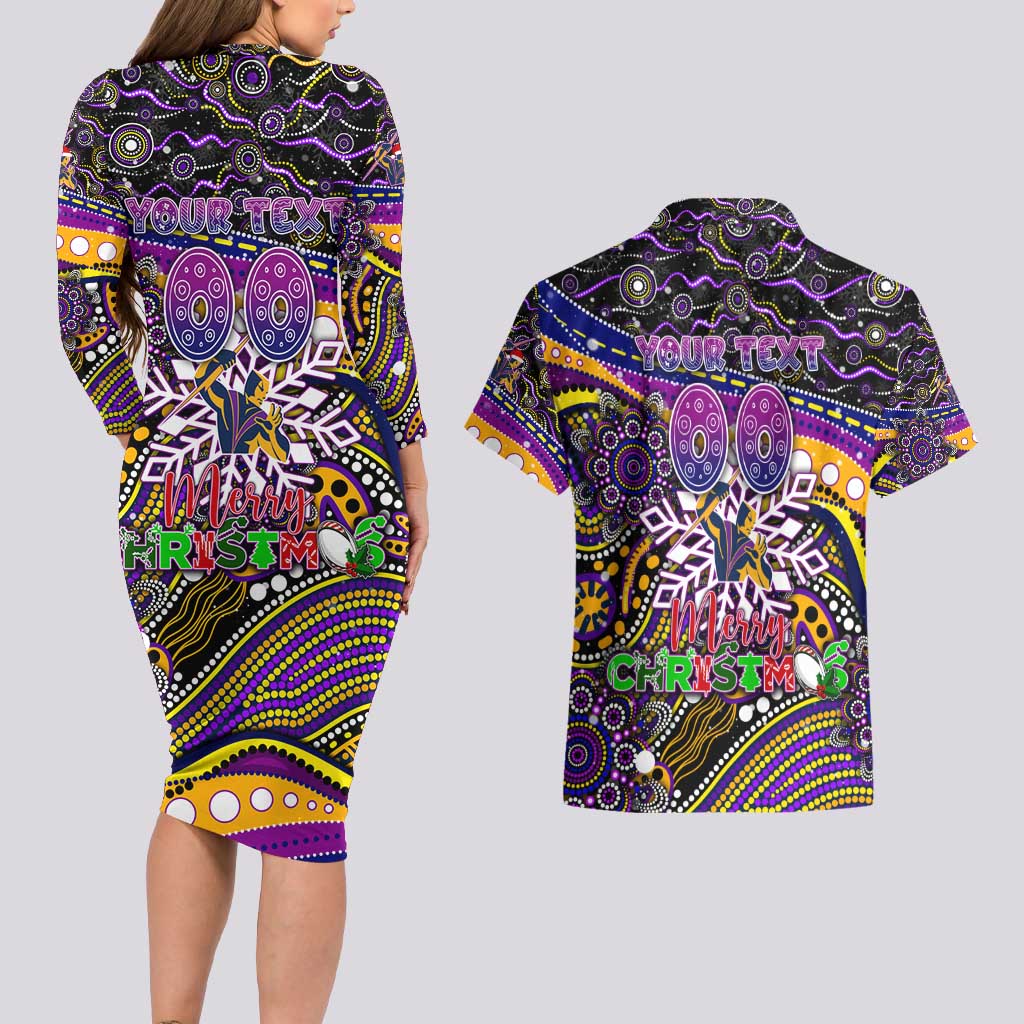 Merry Christmas Storm Couples Matching Long Sleeve Bodycon Dress and Hawaiian Shirt Aboriginal Santa Rugby Mascot - Melbourne