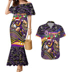 Merry Christmas Storm Couples Matching Mermaid Dress and Hawaiian Shirt Aboriginal Santa Rugby Mascot - Melbourne