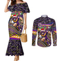 Merry Christmas Storm Couples Matching Mermaid Dress and Long Sleeve Button Shirt Aboriginal Santa Rugby Mascot - Melbourne