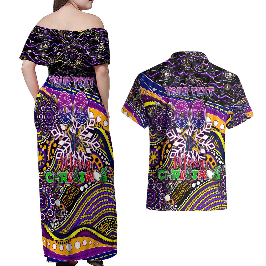 Merry Christmas Storm Couples Matching Off Shoulder Maxi Dress and Hawaiian Shirt Aboriginal Santa Rugby Mascot - Melbourne
