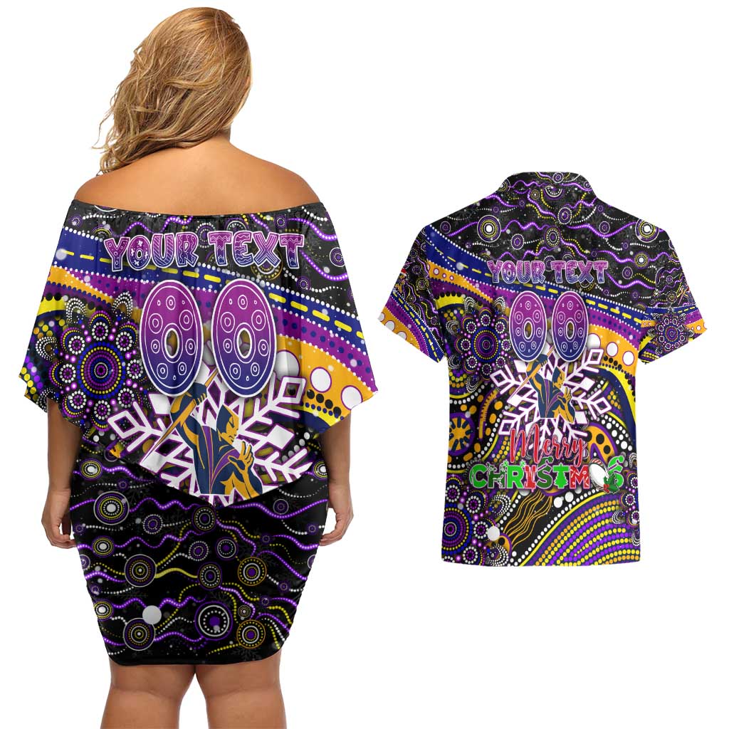 Merry Christmas Storm Couples Matching Off Shoulder Short Dress and Hawaiian Shirt Aboriginal Santa Rugby Mascot - Melbourne