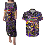 Merry Christmas Storm Couples Matching Puletasi and Hawaiian Shirt Aboriginal Santa Rugby Mascot - Melbourne