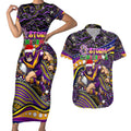 Merry Christmas Storm Couples Matching Short Sleeve Bodycon Dress and Hawaiian Shirt Aboriginal Santa Rugby Mascot - Melbourne