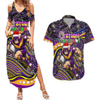 Merry Christmas Storm Couples Matching Summer Maxi Dress and Hawaiian Shirt Aboriginal Santa Rugby Mascot - Melbourne