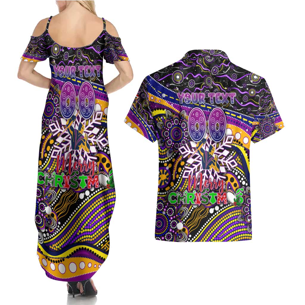 Merry Christmas Storm Couples Matching Summer Maxi Dress and Hawaiian Shirt Aboriginal Santa Rugby Mascot - Melbourne