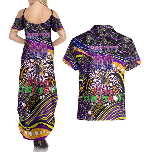 Merry Christmas Storm Couples Matching Summer Maxi Dress and Hawaiian Shirt Aboriginal Santa Rugby Mascot - Melbourne