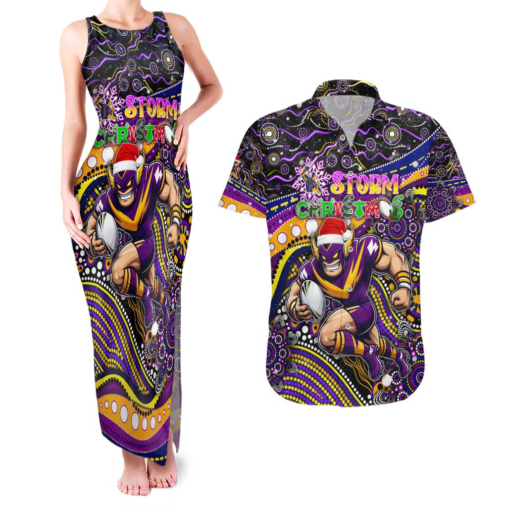 Merry Christmas Storm Couples Matching Tank Maxi Dress and Hawaiian Shirt Aboriginal Santa Rugby Mascot - Melbourne