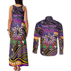 Merry Christmas Storm Couples Matching Tank Maxi Dress and Long Sleeve Button Shirt Aboriginal Santa Rugby Mascot - Melbourne