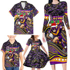 Merry Christmas Storm Family Matching Long Sleeve Bodycon Dress and Hawaiian Shirt Aboriginal Santa Rugby Mascot - Melbourne