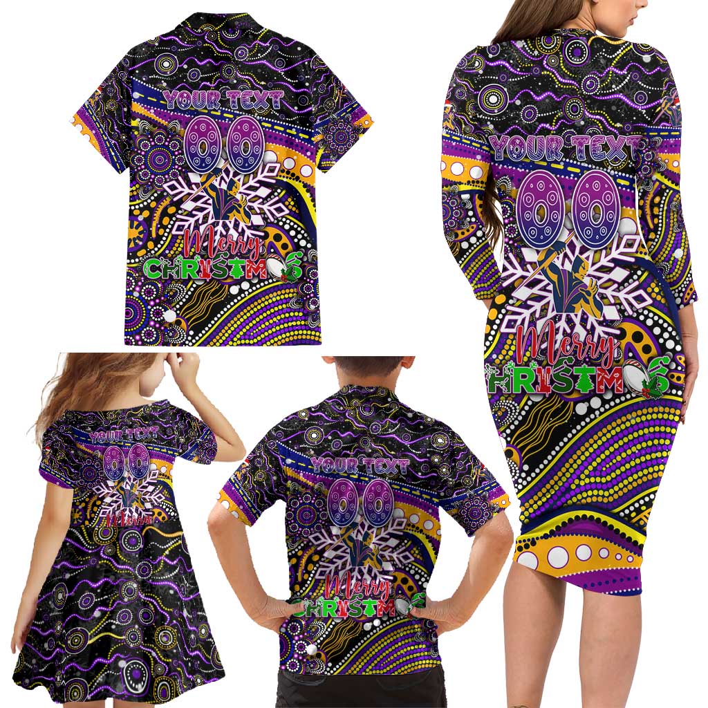 Merry Christmas Storm Family Matching Long Sleeve Bodycon Dress and Hawaiian Shirt Aboriginal Santa Rugby Mascot - Melbourne