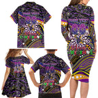 Merry Christmas Storm Family Matching Long Sleeve Bodycon Dress and Hawaiian Shirt Aboriginal Santa Rugby Mascot - Melbourne