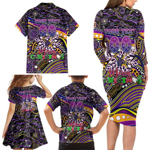 Merry Christmas Storm Family Matching Long Sleeve Bodycon Dress and Hawaiian Shirt Aboriginal Santa Rugby Mascot - Melbourne